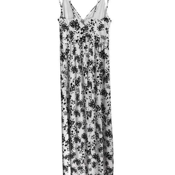 Banana Republic black flower print maxi dress rushed front spagetti straps S - Picture 3 of 7